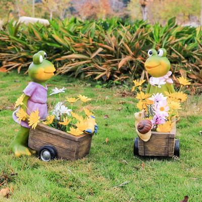 China Country Cartoon Frog Planter Pot Resin Open Sculpture Artificial Outdoor Garden Rabbit Frog Swan Shape Decorative Animal Flower Pot for sale