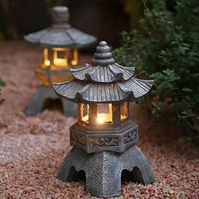 China Creative Stone Chinese Solar Lamp Zen Pagoda Lantern Palace Decoration China Courtyard Palace Lantern for sale