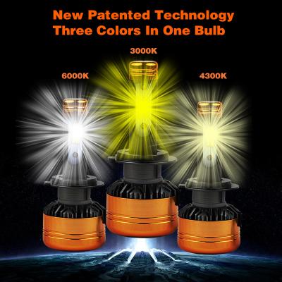 China Car Tricolor 3Color LED Headlight Z5 H1 H4 H7 H11 HB3 HB4 100W 5800LM Flip Chips 3000K 4300K 6000K Switchback LED Bulbs for sale