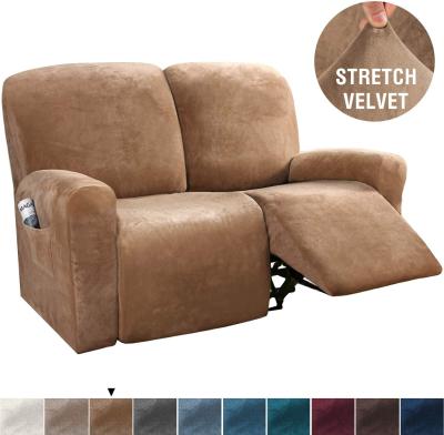 China Modern Velvet Plush Two Seats Exhaust High Loveseat Sofa Recliner Cover Recliner Cover Velvet Recliner Protector Stretch Cover for sale