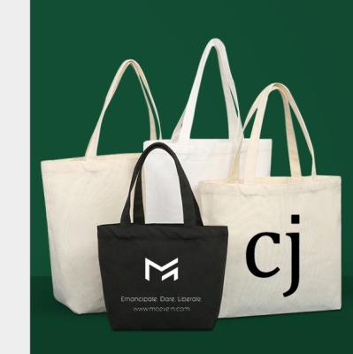 China Custom Recyclable Canvas Recyclable Natural White Polyester Printing Logo Pure Cotton Tote Bag With Black Printing No Minimum for sale