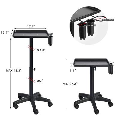 China Free Shipping 360 Degree Rotated Beauty Spa Furniture Equipment Hairdressing Barber Tattoo Facial Trolley Adjust Black Metal Barber Shop Trolley for sale