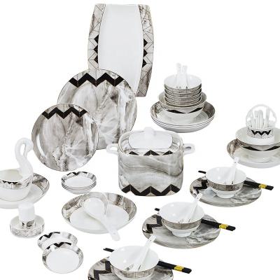 China Sustainable 60 Graintableware High End Luxury Marble Dinnerware Set Set Ceramic Dinnerware for sale