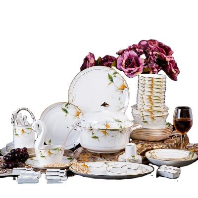 China Viable 60's Style Modern Bone China Porcelain Dinner Set White Ceramic Dinnerware Set for sale