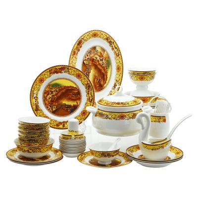 China 60 Style European Palace Bone China Hot Selling Luxury Fine Tableware Sustainable Set Set Ceramic Dinner for sale