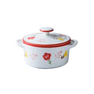 China Sustainable High Quality Cute Pattern Ear Scald Proof Soup Serving Bowl Design Ceramic Soup Bowl for sale