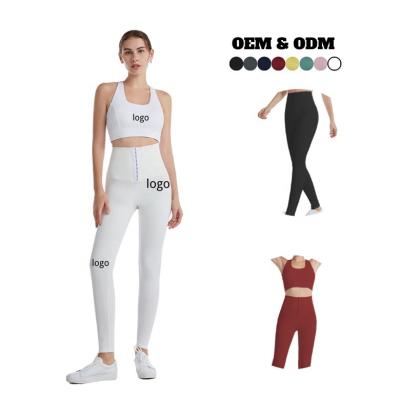 China Breathable Custom White Gym Women Yoga Gym Leggings Adjustable High Waist Sports Bra Workout Set 2 Piece Sets for sale