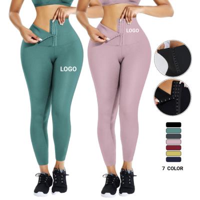 China Custom Trainer Breathable Logo Corset Leggings Fitness Breathable Adjustable Hooks Waist Use High Waist Yoga Pants for sale