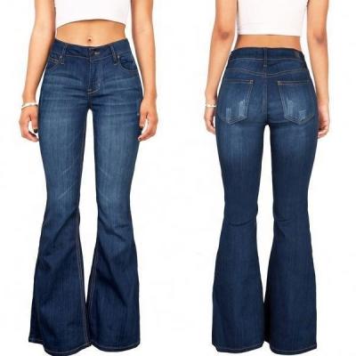 China Color Fade Proof Wholesale Hot Selling Fashion Wash Micro Waist Mid Waist Flared Women Jeans for sale