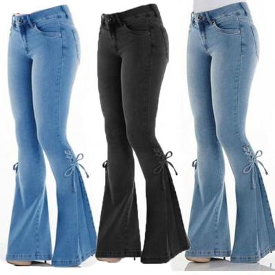 China Color Fade Proof Wholesale Wash Slimming Micro Flare Jeans Loose Women Pants for sale