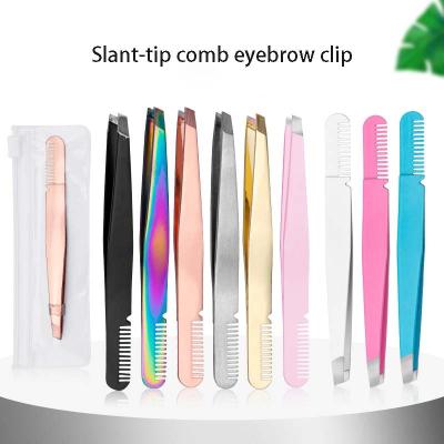 China Anti Static Professional Slant Half Eyebrow Tweezers Stainless Steel Gold Plated Tweezers for sale