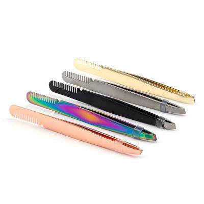 China Anti Static Private Label Low MOQ Stainless Steel Rose Gold Hair Removal Eyebrow Tweezers Set Custom LOGO Eyebrow Pointed Tweezers For Brows for sale