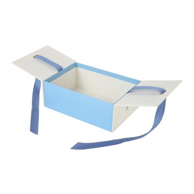 China Recycled Materials Double Fold Door Filp Top Open Cosmetic Paper Gift Packaging Door Boxes With Ribbon Tied In A Bow for sale