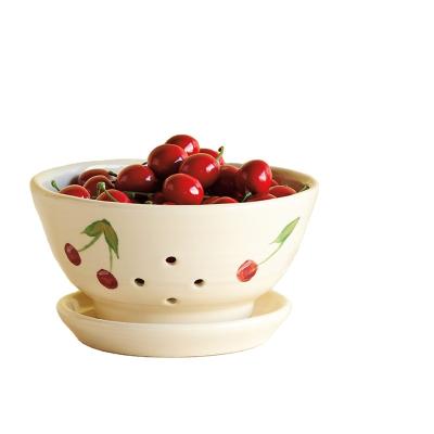 China Ceramic Berry Basket Farmhouse Fruit Bowl Container Viable Decor Pink Floral Farmers' Kitchen Model for Fruits and Vegetables for sale