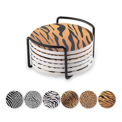 China Sustainable Leopard Farm Round Animal Decorative Mug Coasters Ceramic Drink Coasters for sale