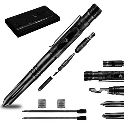 China 6-in-1 Multi-Function Tungsten Steel Tactical Best Tactical Dual Pen with Flashlight OEM for sale