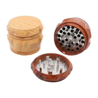 China Wholesale Tobacco Grinding Drum 40MM 50MM 60MM Shape Wooden Tobacco Zinc Alloy Herb Weed Grinder for sale