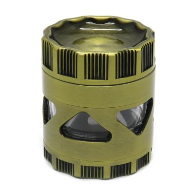 China ZJ Grinding Tobacco New 63MM 4 Layers Retro Tobacco Herb Weed Grinder With Aluminum Alloy Window for sale