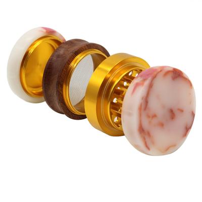 China ZJ Grinding Tobacco 66MM 4 Layers Aluminum Alloy Wooden Jade Splicing Tobacco Herb Weed Grinder for sale