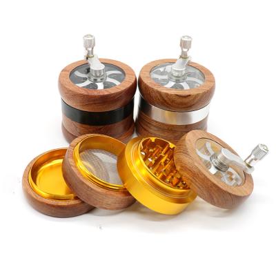 China Wholesale ZJ Grinding Tobacco 67MM 4 Layers Thin Size Splicing Tobacco Crank Herb Weed Wooden Grinder for sale