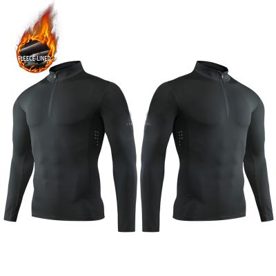 China Breathable Fleece Hoodie Men's Compression Long Sleeve Sporty Seamless Training Shirt for sale