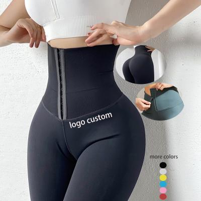 China Hook Waist Trainer Corset High Waist Yoga Pants Gym Gaiters Breathable Women Fitness Clothing for sale