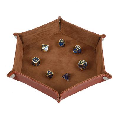 China Portable Light Weight Indoor Dice Board Letherette Dice Set Premium Hexagonal Game Dice Tray for sale