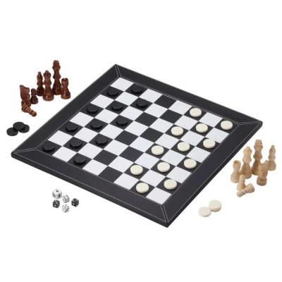 China Leather 3 in 1 Backgammon Controllers Deluxe Chess Set Set Portable PU Leather Backgammon Ludo Board Game for sale