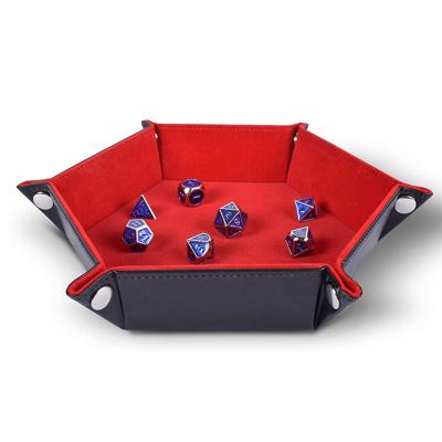 China Folding Die Tray PU Leather Hexagon Foldable Dice Tray For DND Accessories for sale