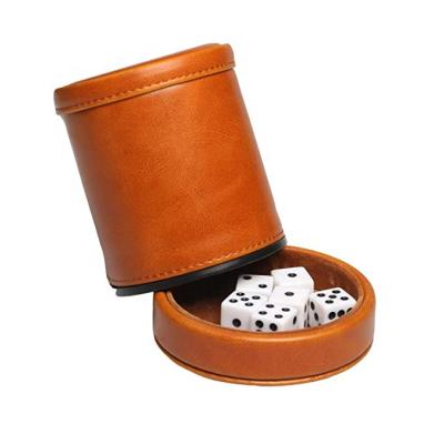 China With a lid leather dice cup with quiet separate lid and velvet interior includes 6 die cuts for board game for sale