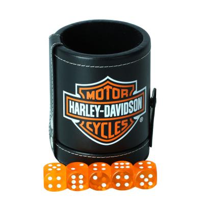 China Entertainment Leather Dice Cup Set Felt Scratching Rolling Dice Shaker With 5 Dot Dices For Farkle Yahtzee Games for sale