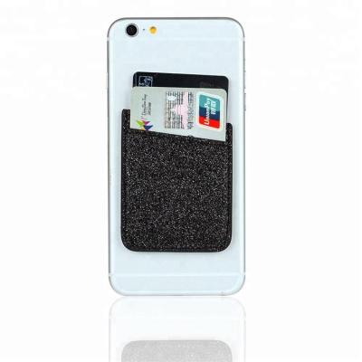 China Durable 3M Adhesive Stick On Cell Phone Glitter Leather Card Holder Card Pocket For Mobile Phone for sale