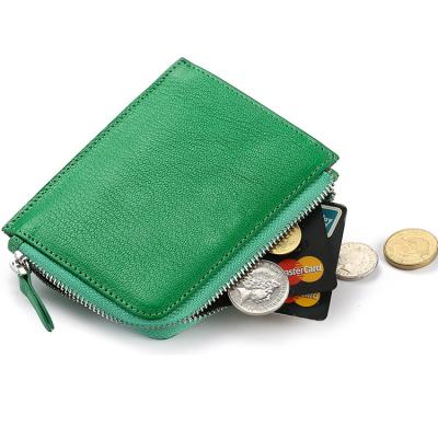 China Vintage Fashion Lady Green Genuine Leather Thin Coin Purse for sale