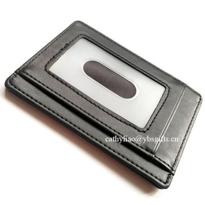 China RFID Credit Card Blocking Credit Card Holder Front Pocket Wallet With Genuine Leather ID Card Window for sale