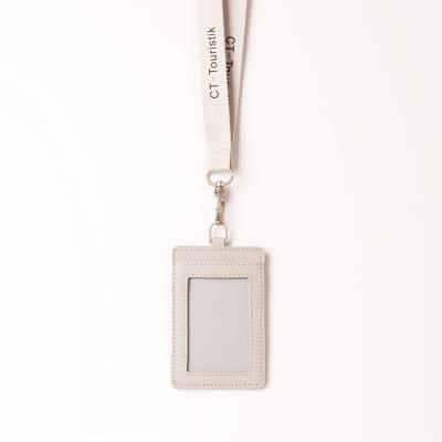 China Eco-Friendly Leather Neck ID Card Holder With Lanyard Name Tag Card Badge Holder for sale