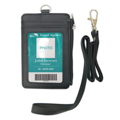 China Eco - Friendly Leather Lanyard ID Card Holders Badge Holder With Zipper for sale