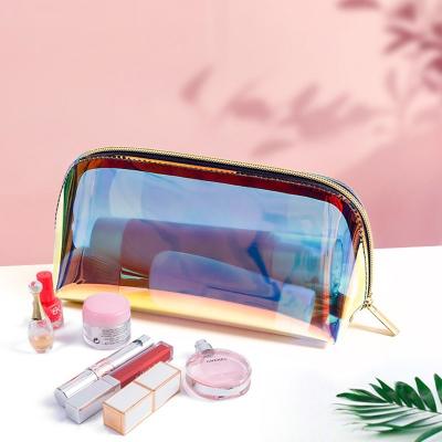 China Lady LaserTPUWomen's Travel Cosmetic Bag Portable Colorful Waterproof Rainbow Semicircle Exam Pencil Case Transparent Case Stationery Case for sale