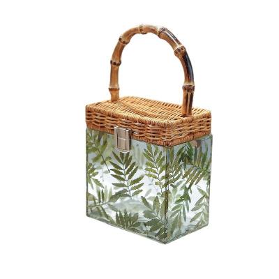 China 2021New Fashion Handmade Bamboo Leaf Bag Handbag Vintage Woven Bamboo Bamboo Transparent Acrylic for sale