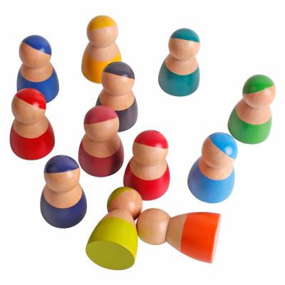 China Colorful/Safe/Environmental Wooden Toddler Peg Bodies Baby Kids Wooden 12 Rainbow Dolls Friends Toys Pretend Play For Toddlers People for sale