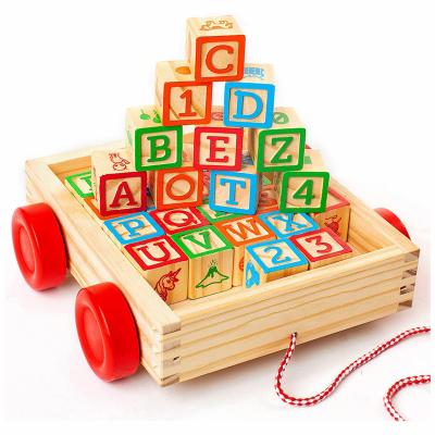 China Building Blocks Colorful/Safe/Environmental Supply for Toddlers 1-3 Years Old 30's Large Baby Stacking Wooden Blocks with Alphabet and Number Icons on Each for sale