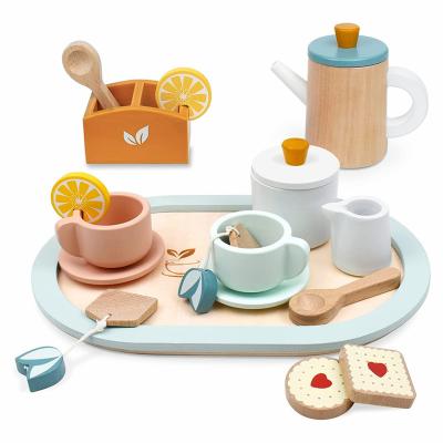 China Colorful/Safe/Environmental Wooden Tea Set for Little Girls Toys Toddler Wooden Tea Set Kitchen Accessories for Kids Tea Party with Play Food for sale