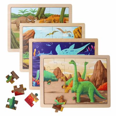 China Colorful/Safe/Environmental Wooden Dinosaur Puzzles For Kids 24 Pcs Brain Teaser Boards Toys Montessori Preschool Educational Toys Jigsaw Puzzles for sale