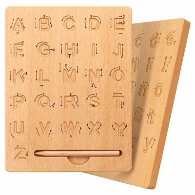 China Hardwood Wooden Letters Practicing Board Double Sided Alphabet Tracing Tool Learning To Write ABC Educational Toy for sale