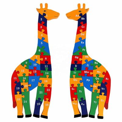 China Colorful/Safe/Environmental Wooden Jigsaw Puzzles 2 Giraffe Alphabet Blocks And Number Blocks In 1 ABC Number Puzzle Wooden Letter Blocks Puzzles for sale