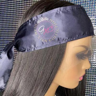 China Comfortable soft custom hair extension wrap silk satin head band logo scarf edge wrap for sale