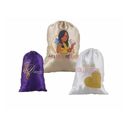 China Custom Hair Bundle Satin Wig Bag With Logo With Hanger Satin Hair Extension Bags For Wigs Packaging Wig Satin Bag for sale