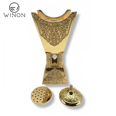 China Traditional Indian incense big size square shape incense bukhoor bakhoor metal burner gold plated display for home hotel party muslim wedding for sale