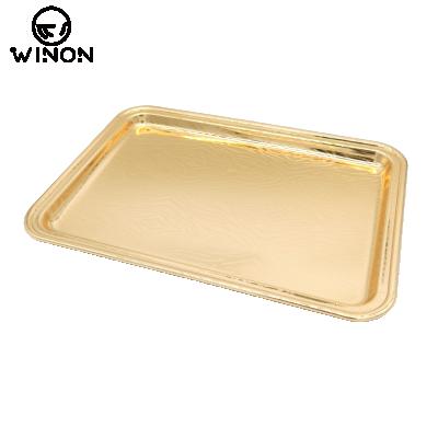 China Ready to ship Hot-selling gold plated hotel using 14inch rectangle table serving tray in stock F01-000-102_27310 for sale