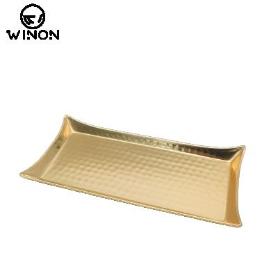 China 11 Inch Sustainable Fashion Iron Hammer Design Gold Plated Hotel Table Material Serving Plate for sale