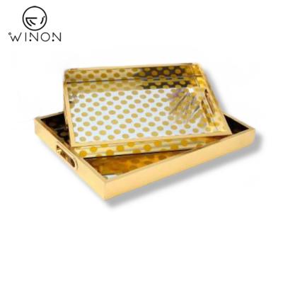 China Table Use Wholesale MDF Frame With UV Mirror Rectangle Sharp Storage Display Serving Tray 3pcs Set With Handle For Jewelry And Cosmetics for sale